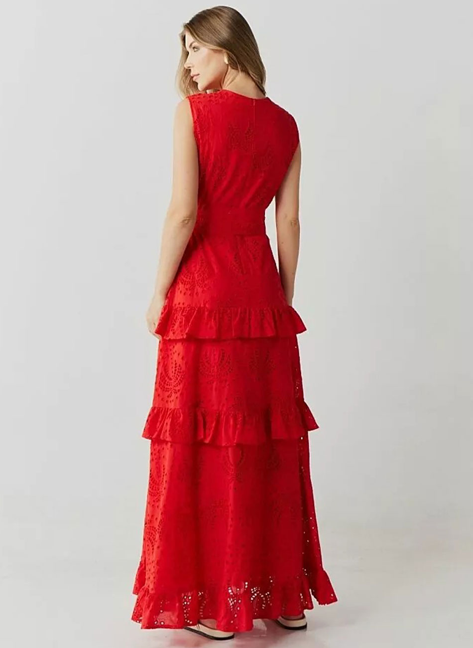 Vestido Longo Em Laise Vermelho Innocence  - Foto 4