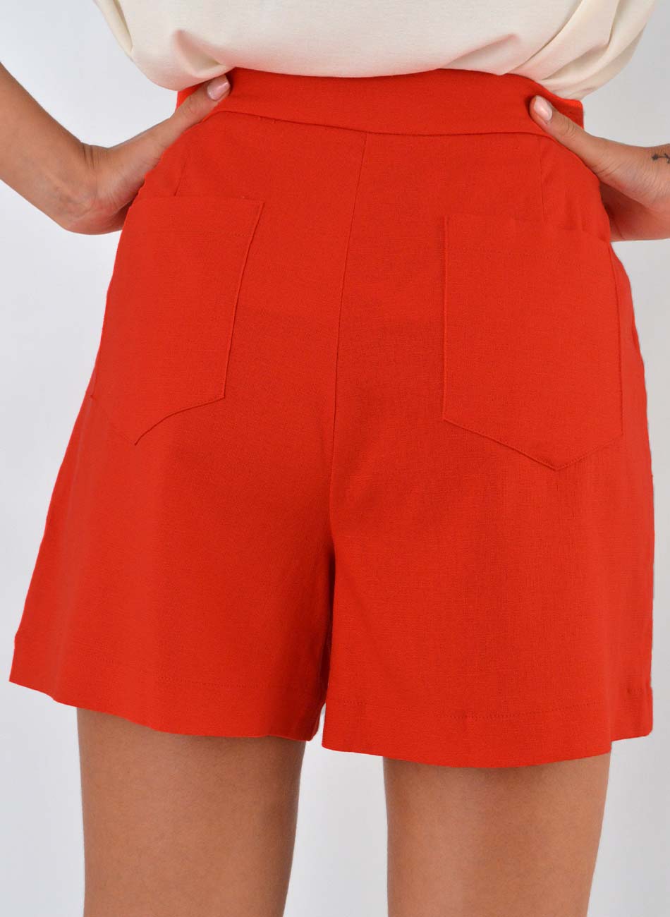 Shorts Viscolinho Natural Loderro Vermelho - Foto 2