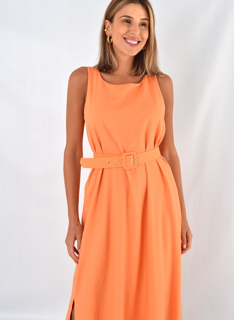 Vestido Longo Viscolinho Laranja Bana Bana - Foto 2