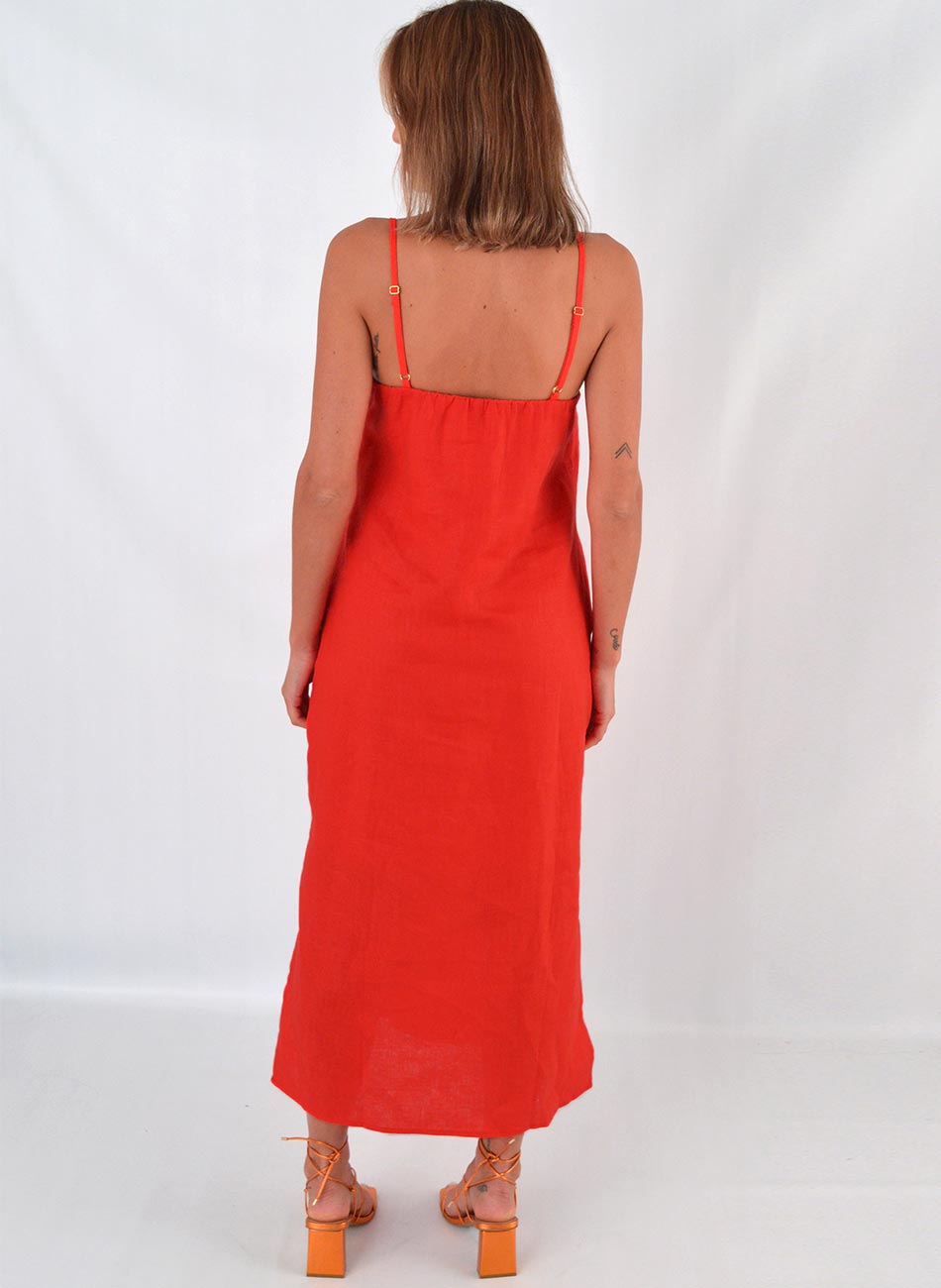 Vestido Vermelho Midi em Linho - Foto 3