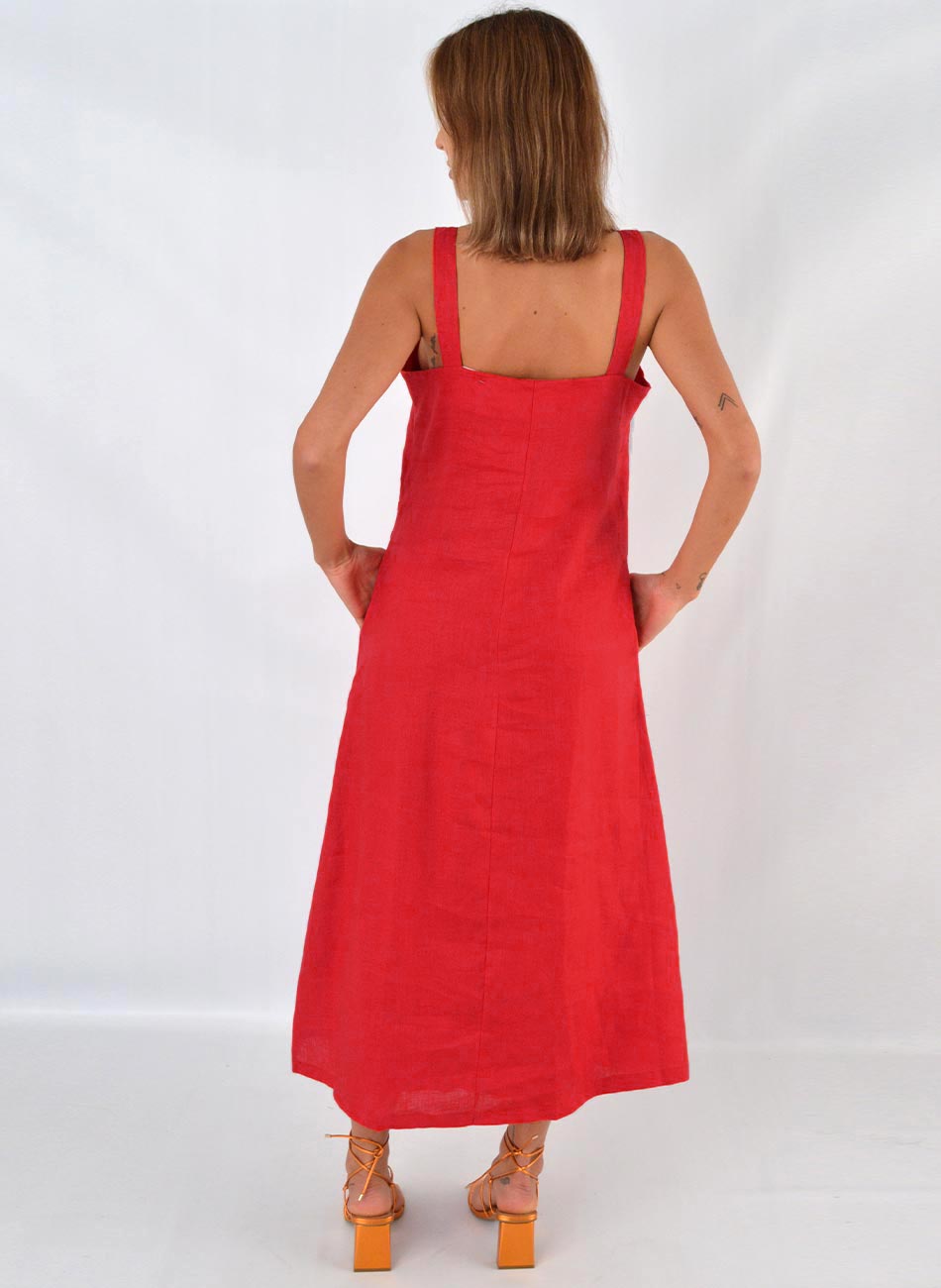 Vestido Vermelho Midi em Linho Loderro - Foto 6