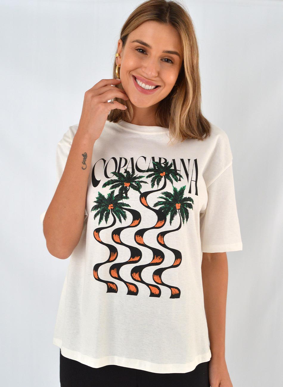 Maxi T-Shirt Em Algodo Cor Off White Copacabana - Foto 1