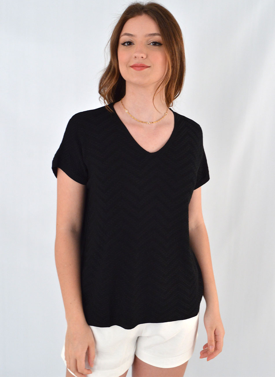 Blusa Fio Gelado Texturizado Susan Zheng Preto - Foto 1