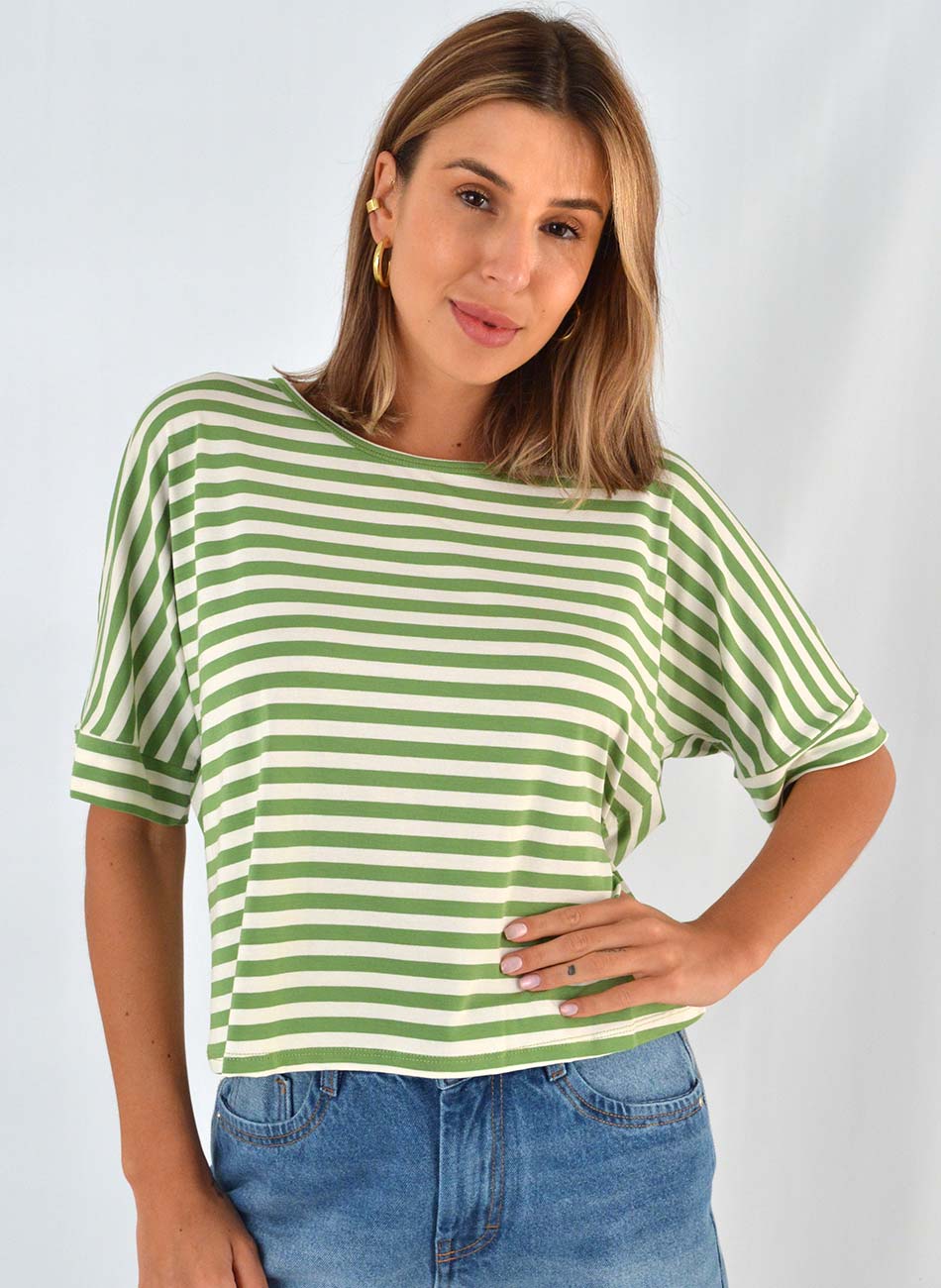 Blusa Listrada em Viscolycra Delamo - Foto 1