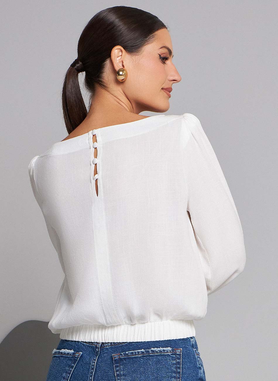 Blusa Viscose Texturizada Off White Gatos e Atos - Foto 2