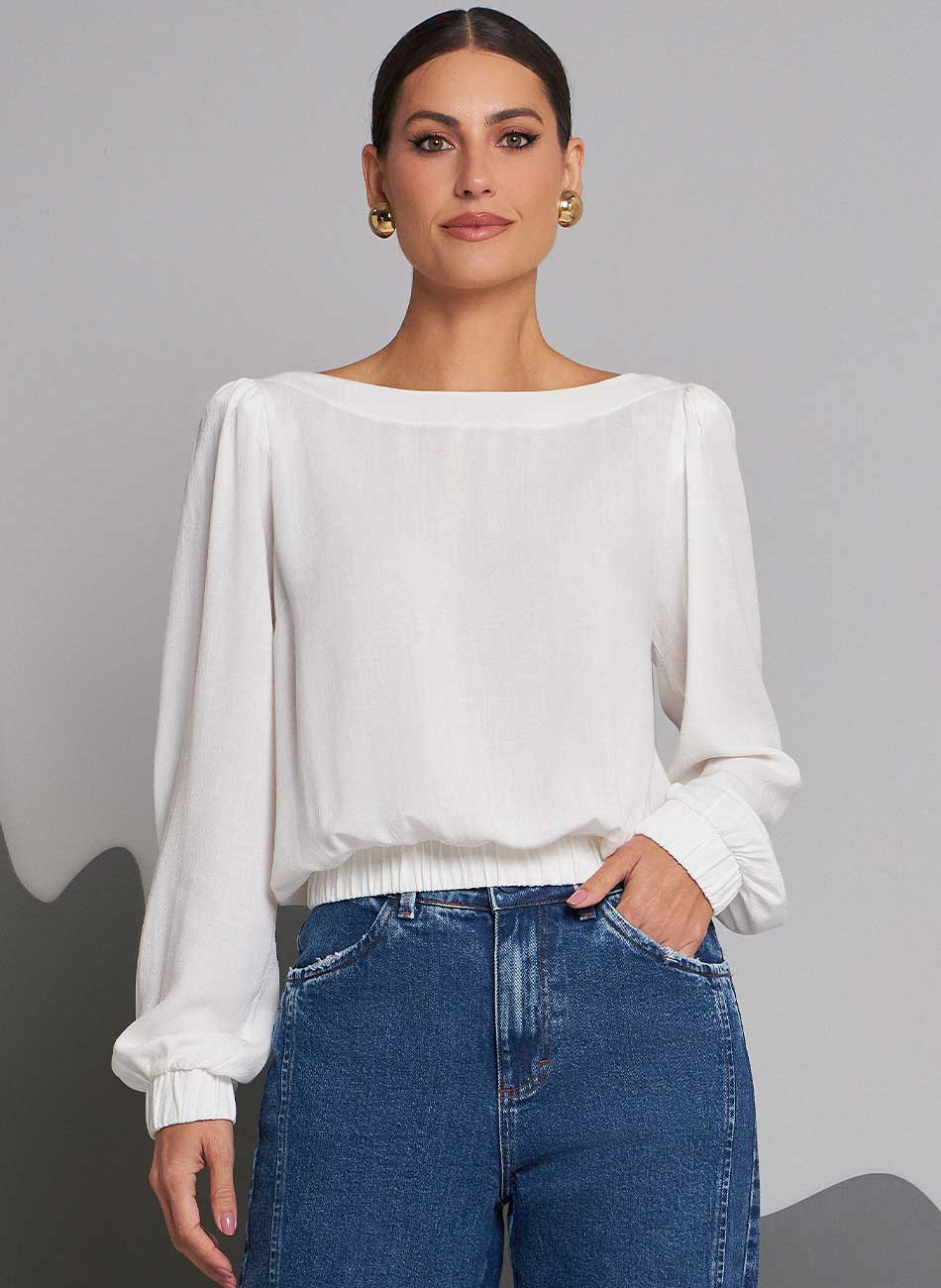 Blusa Viscose Texturizada Off White Gatos e Atos - Foto 3