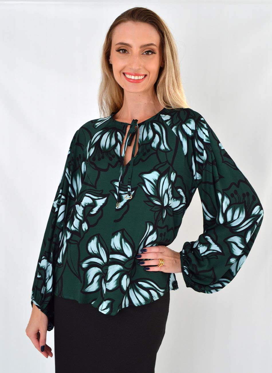 Blusa Manga Ampla Amarrao Frontal Lez a Lez Verde - Foto 1