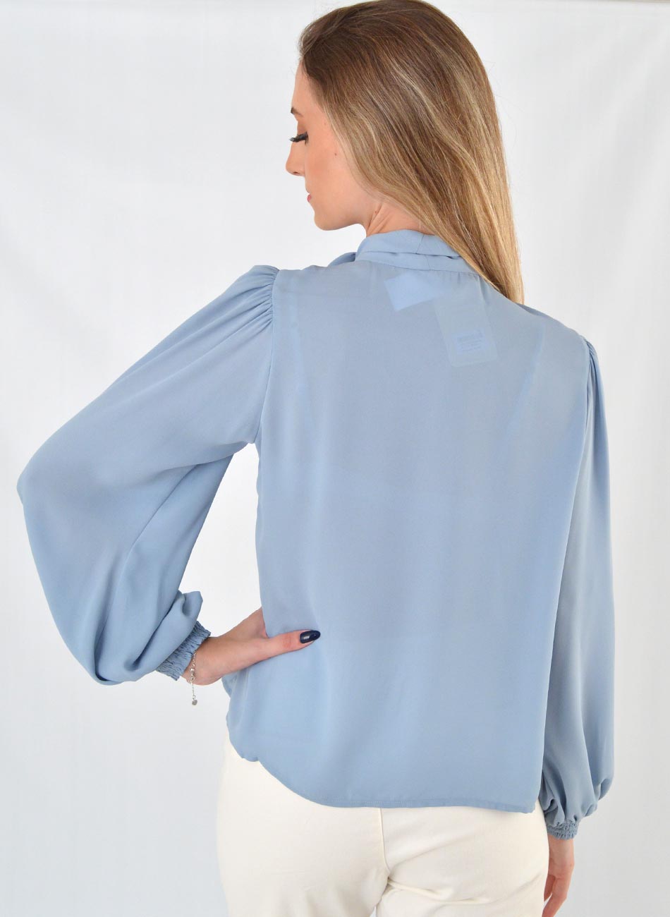 Blusa Gola Gravata MX Fashion Azul Claro - Foto 3