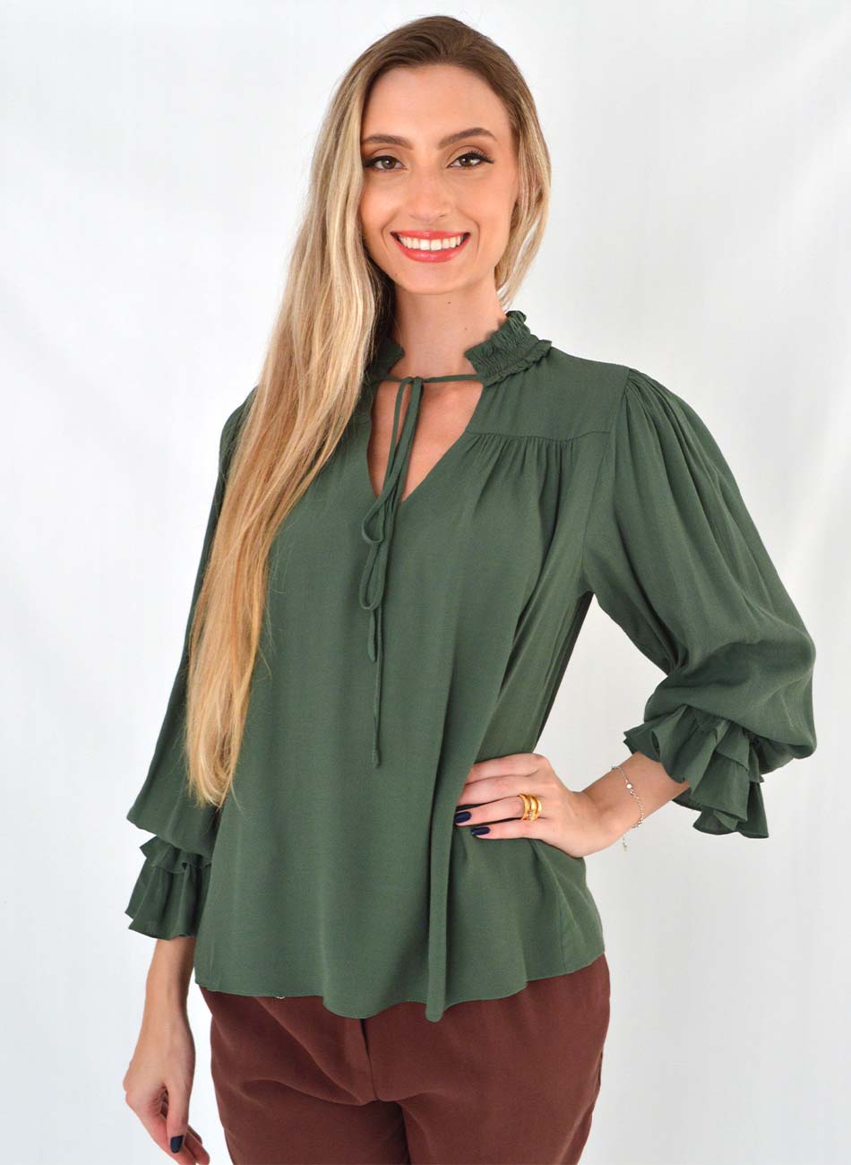 Blusa MX Fashion em Viscose Militar - Foto 1