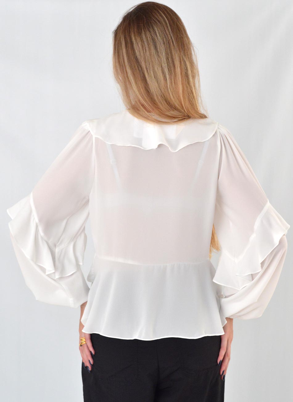 Blusa Manga Longa Babados MX Fashion Off White - Foto 3