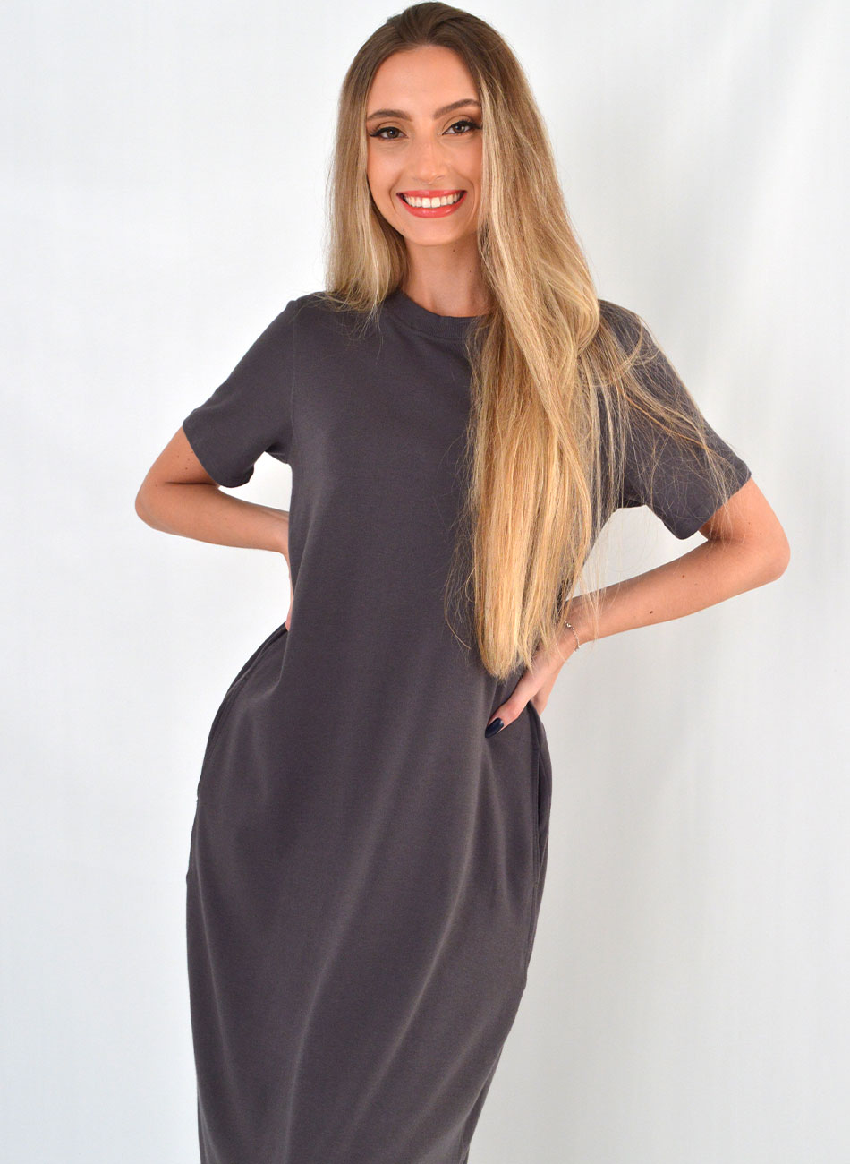 Vestido Bsico Algodo Delamo Chumbo - Foto 2