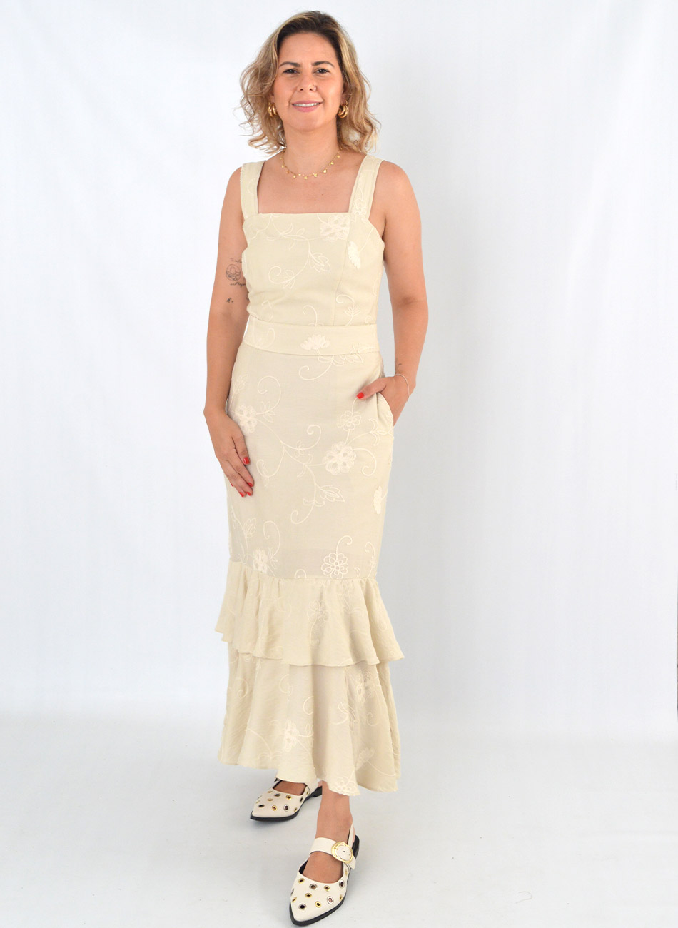 Vestido Midi Bordado Cor Cru Alice  - Foto 1