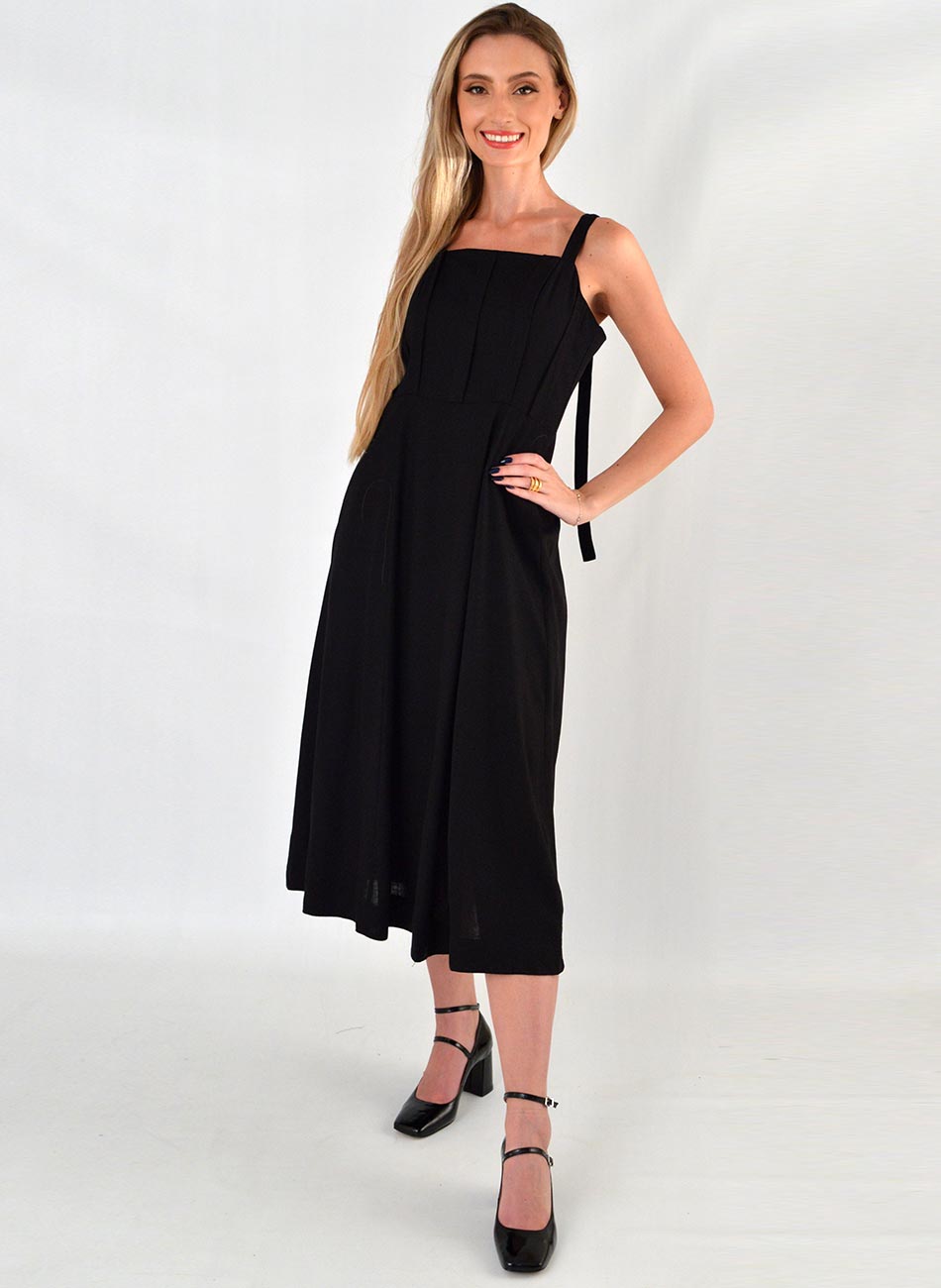 Vestido Midi Em Alfaiataria Cor Preto Aramodu  - Foto 1