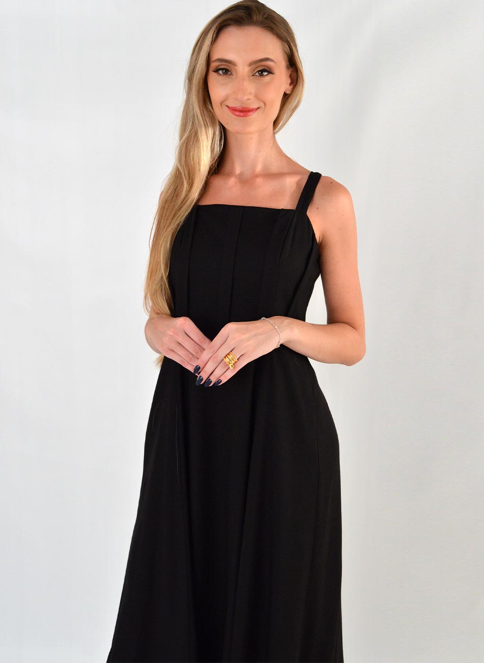 Vestido Midi Em Alfaiataria Cor Preto Aramodu  - Foto 2