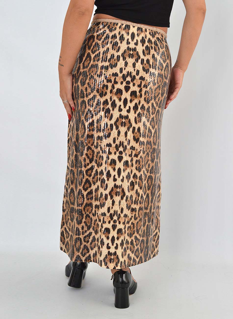 Saia Animal Print Paets Marrom - Foto 2