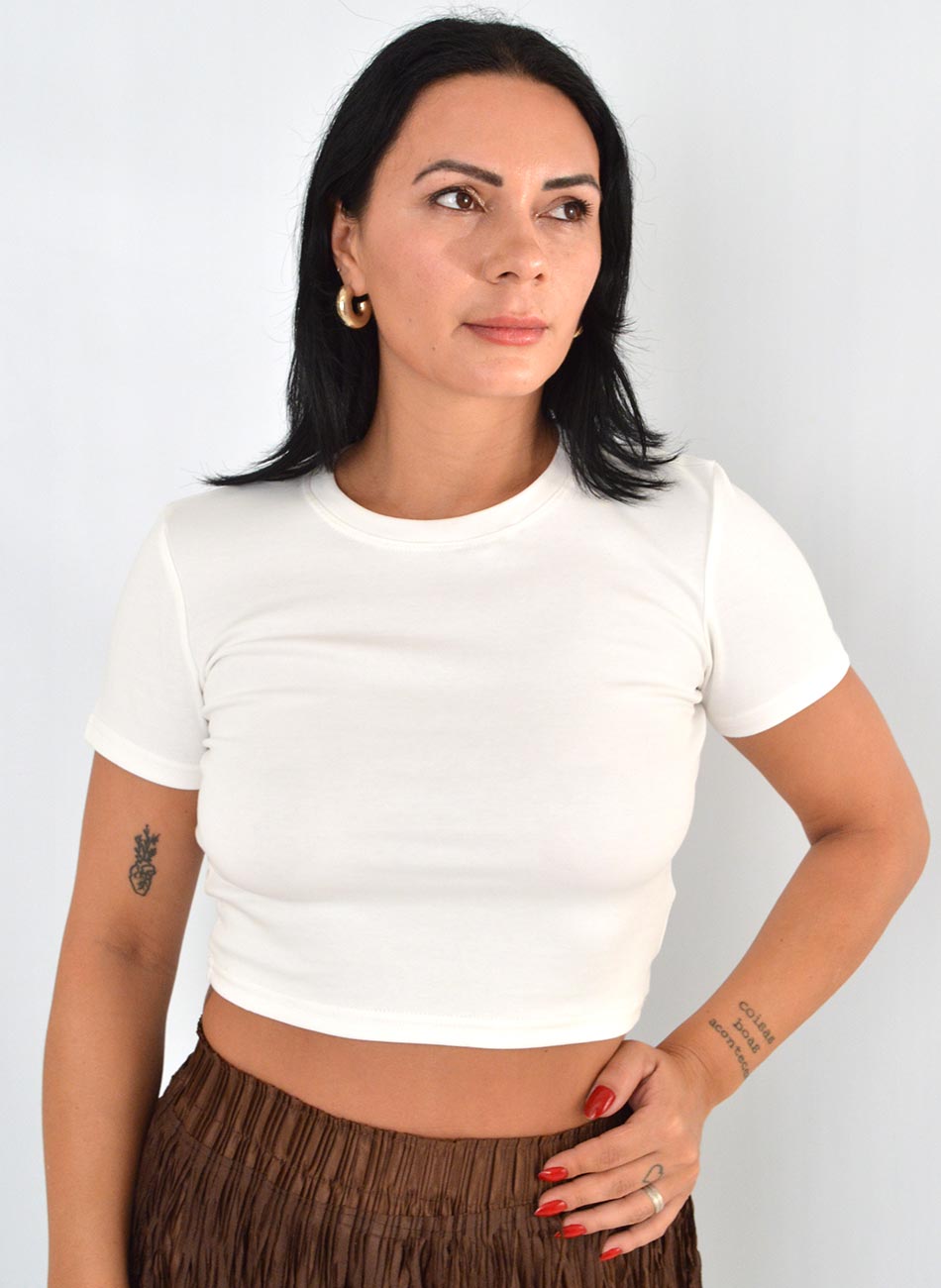 Blusa Bsica Cropped Coqueta Branca - Foto 1