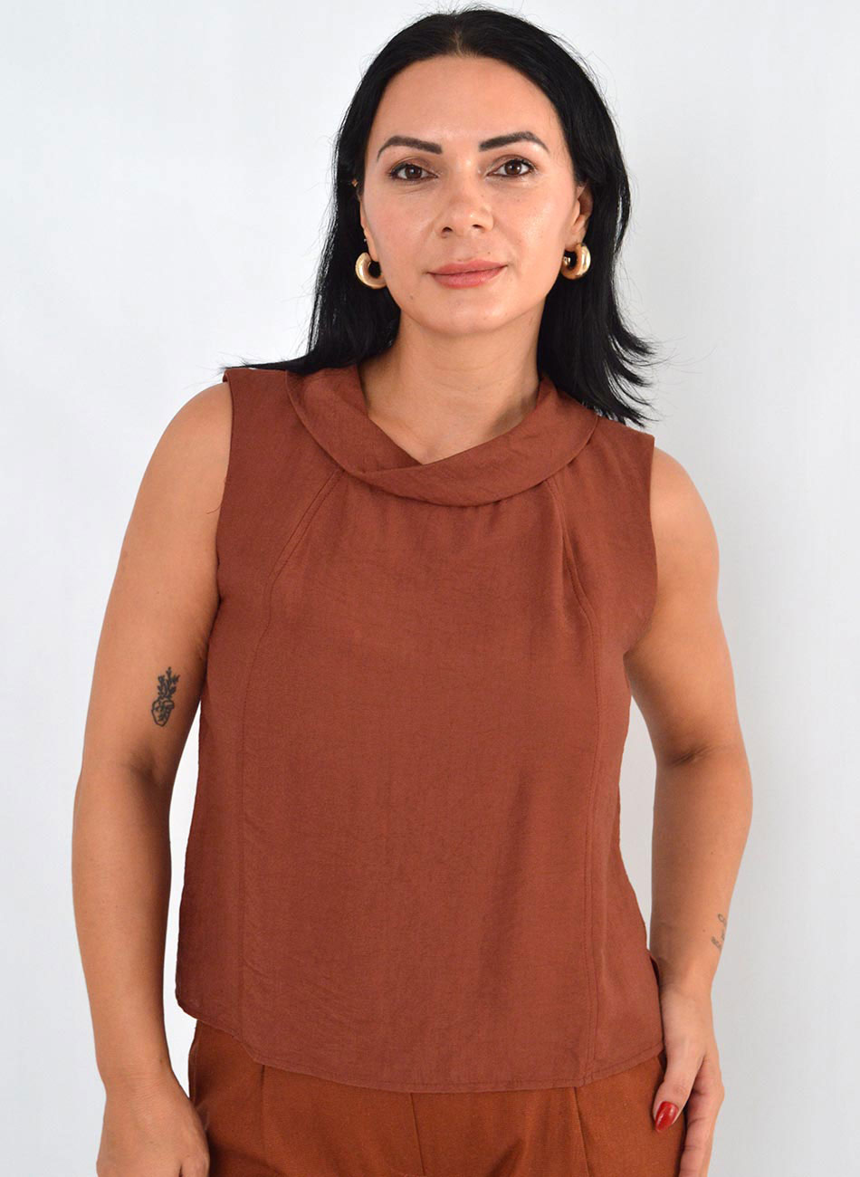 Blusa Regata Marrom Gola Loderro - Foto 1