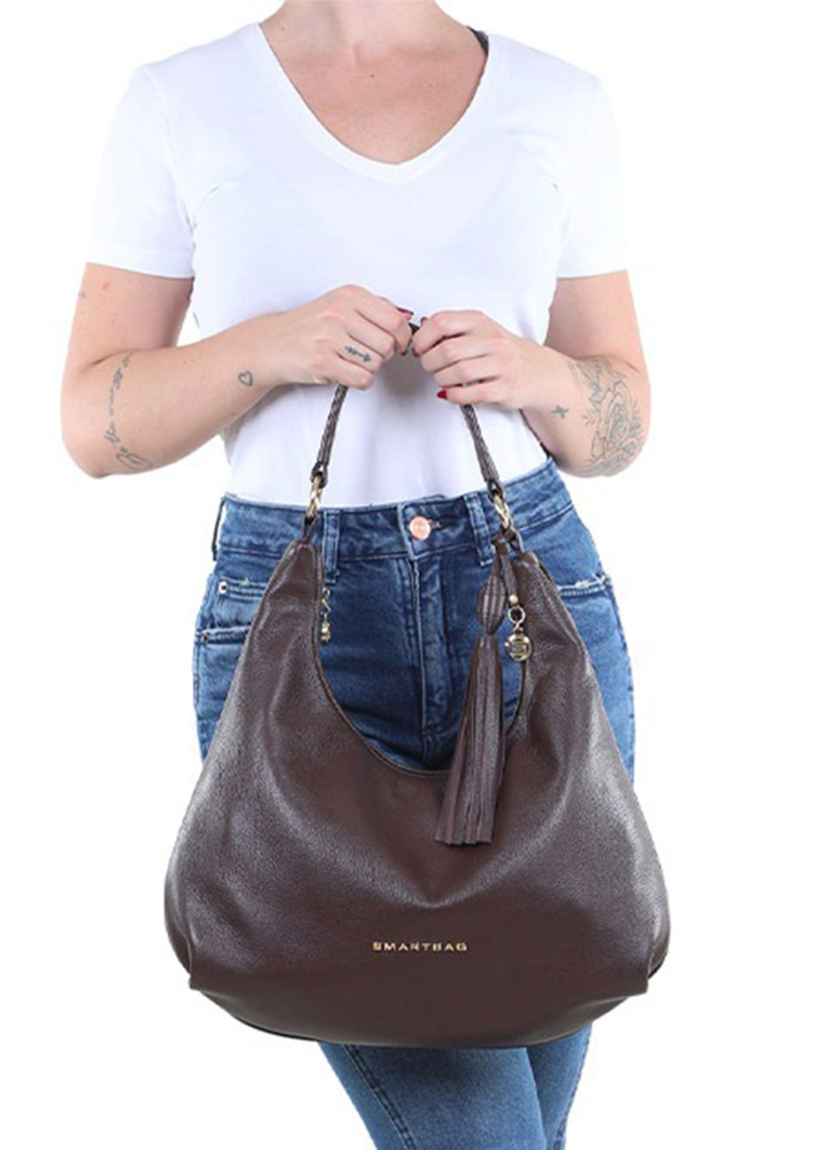 Bolsa Couro Hobo Grande Chocolate Smartbag - Foto 7