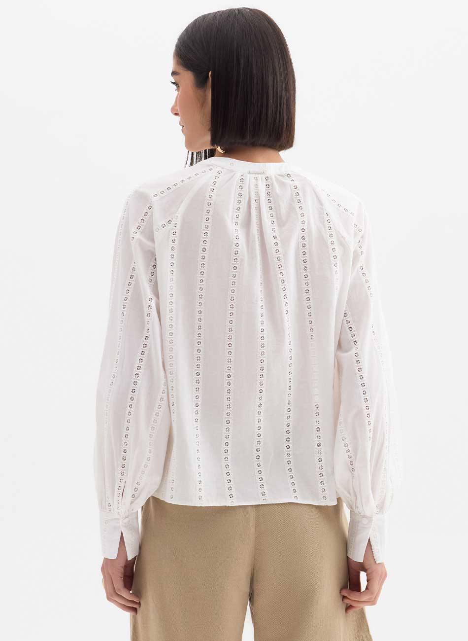 Blusa Bata Off White Flor de Lis - Foto 2