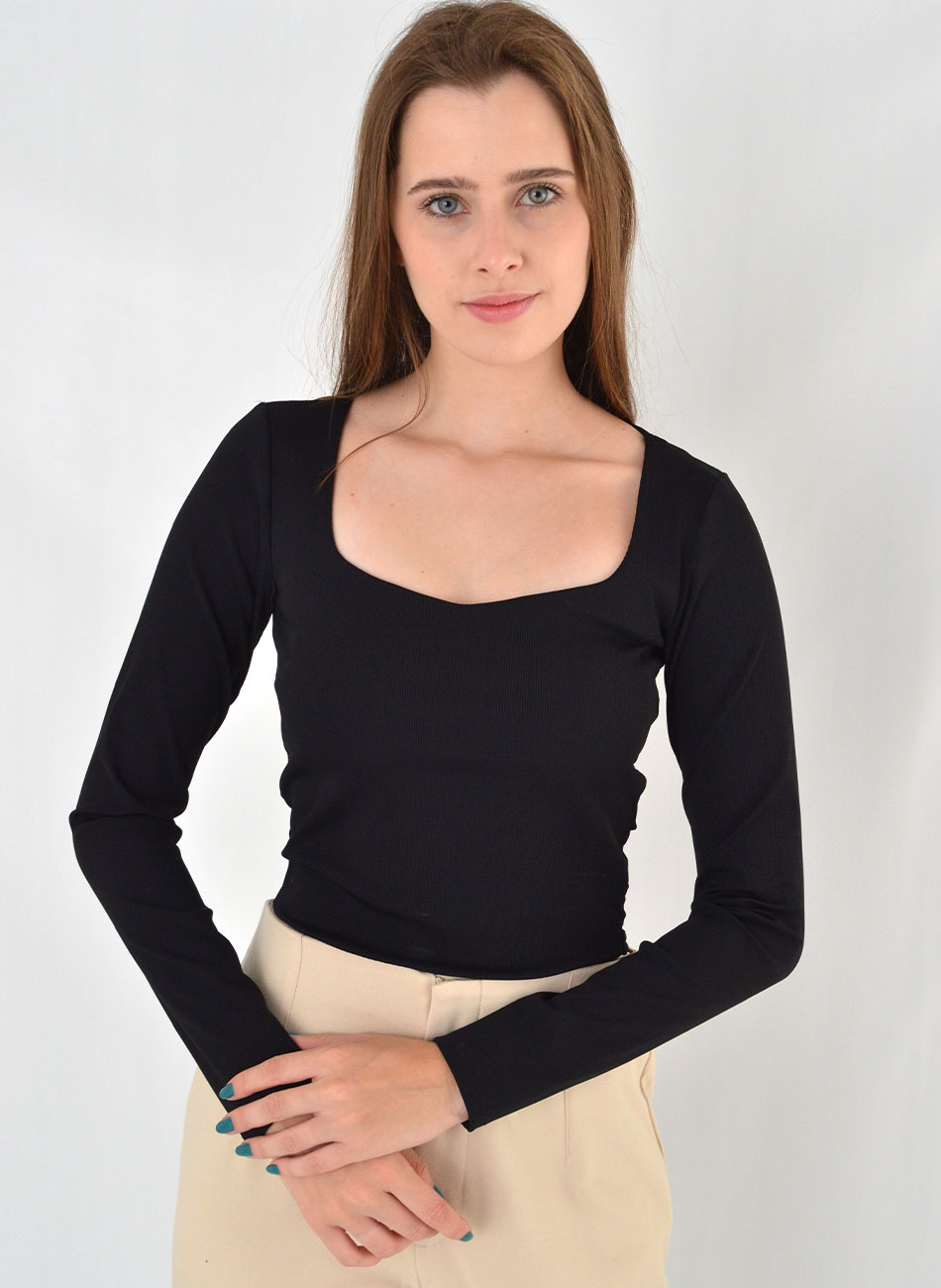 Blusa Cropped Canelada Cor Preta Flor de Lis - Foto 2