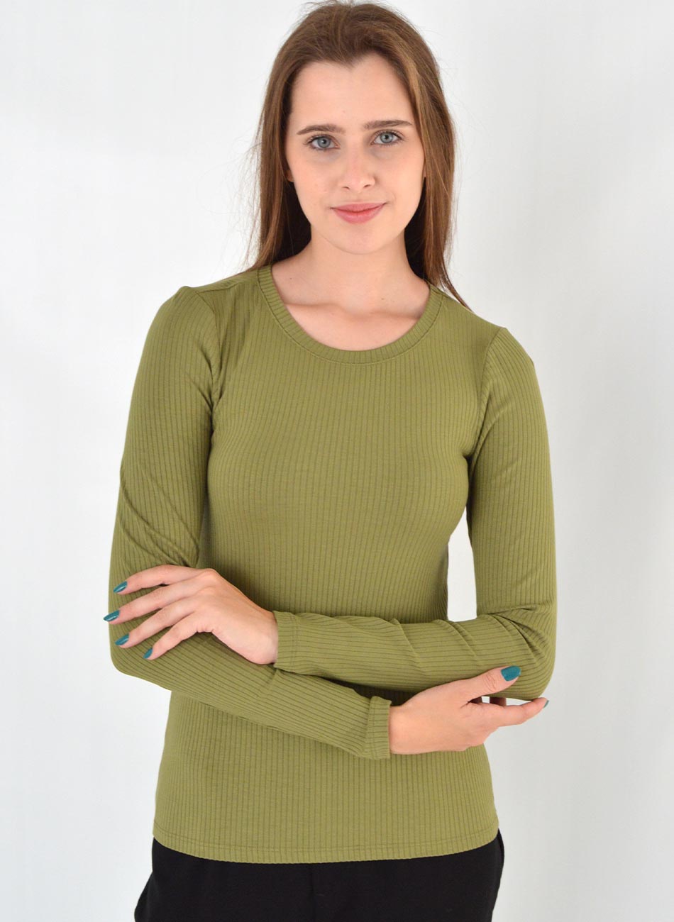 Blusa Viscolycra Canelada Flor de Lis Cor Verde Militar - Foto 1