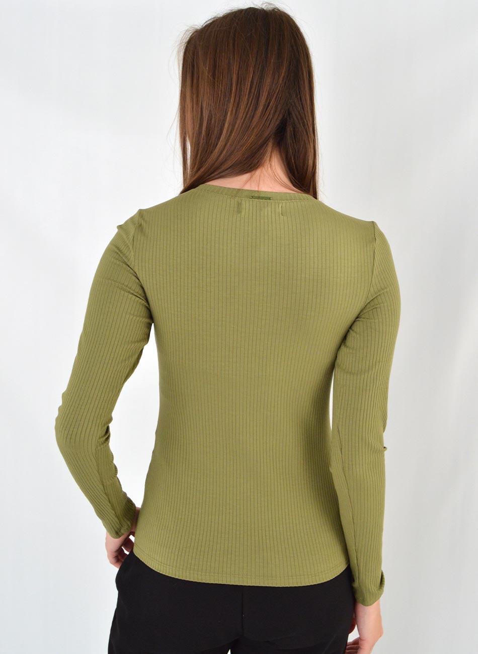 Blusa Viscolycra Canelada Flor de Lis Cor Verde Militar - Foto 5