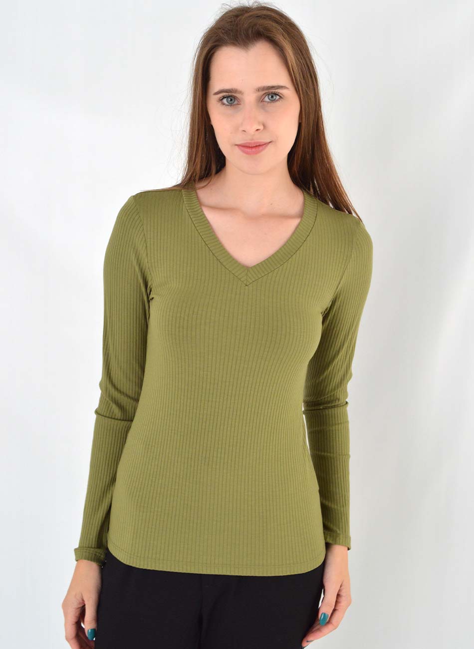 Blusa Viscolycra Canelada Flor de Lis Verde Militar - Foto 1