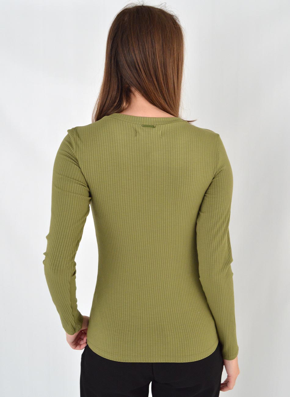 Blusa Viscolycra Canelada Flor de Lis Verde Militar - Foto 4