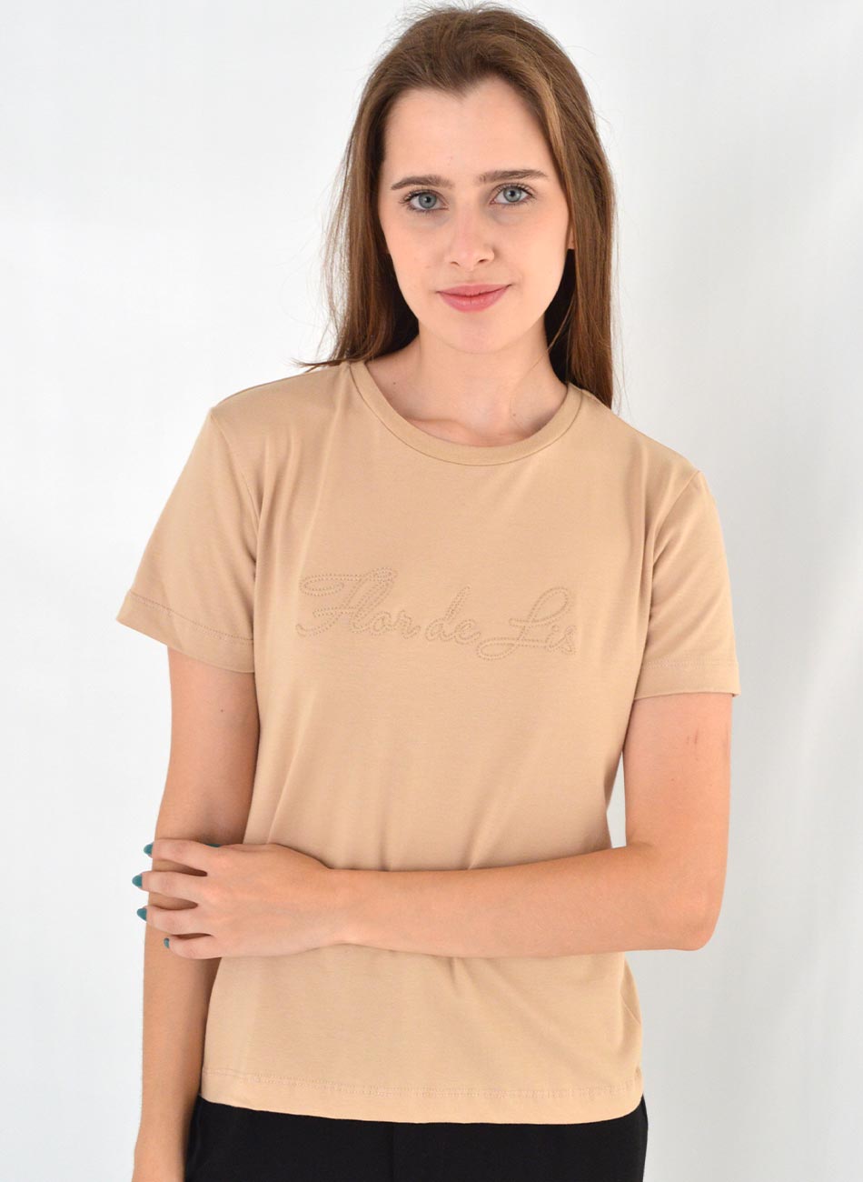 T-shirt Assinatura Flor de Lis Bege - Foto 1