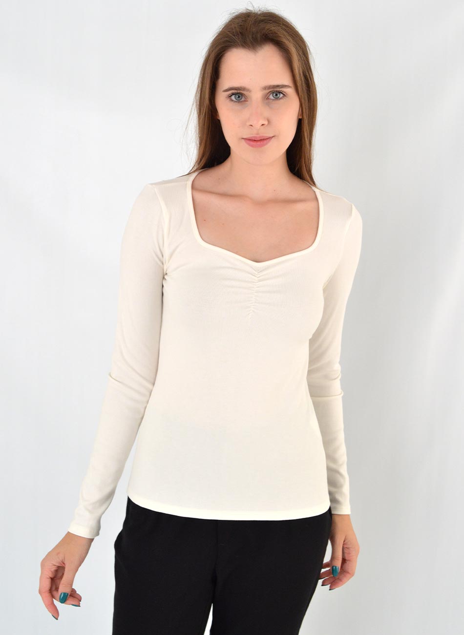 Blusa Canelada Off White Flor de Lis - Foto 1