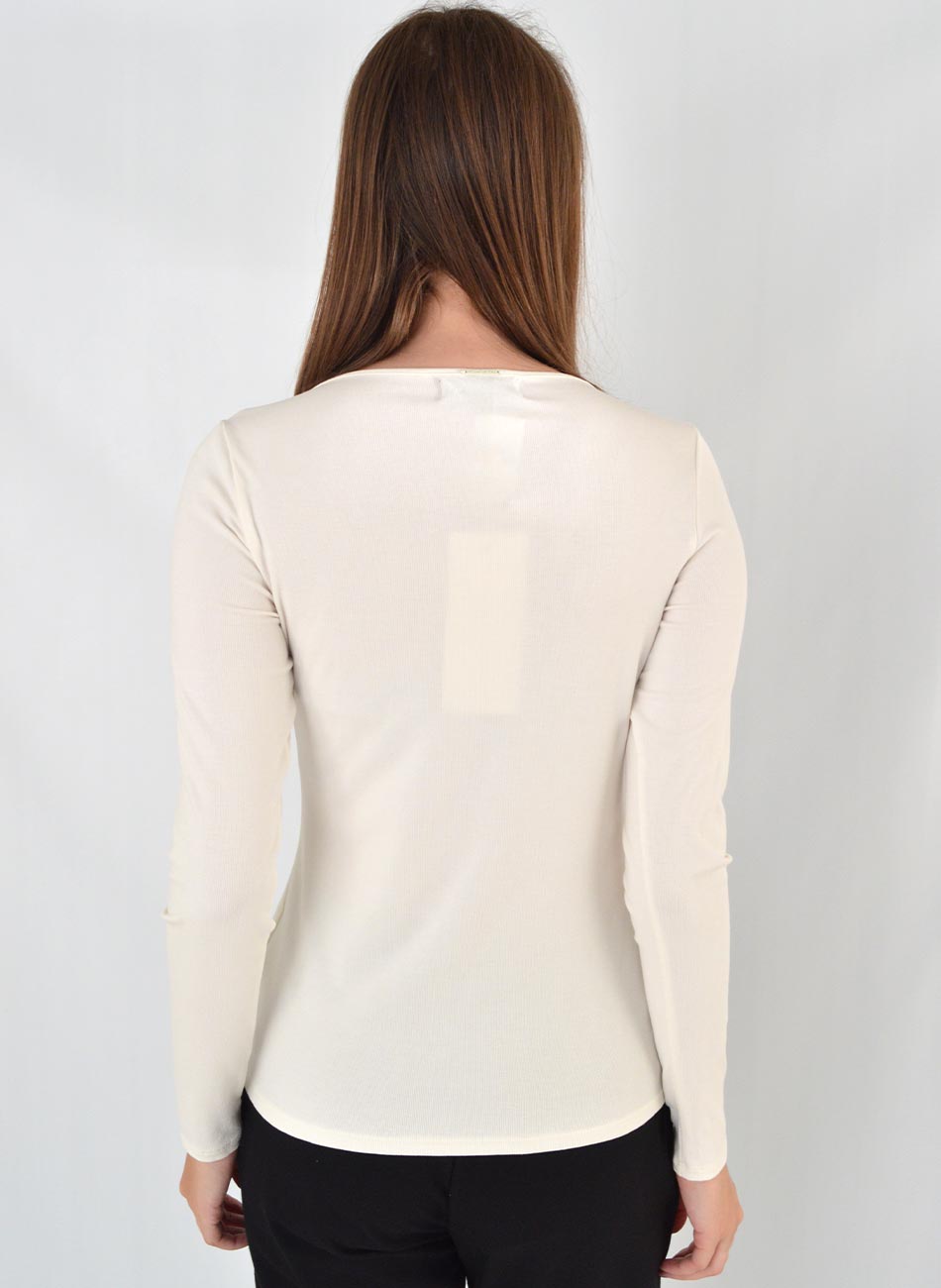 Blusa Canelada Off White Flor de Lis - Foto 4