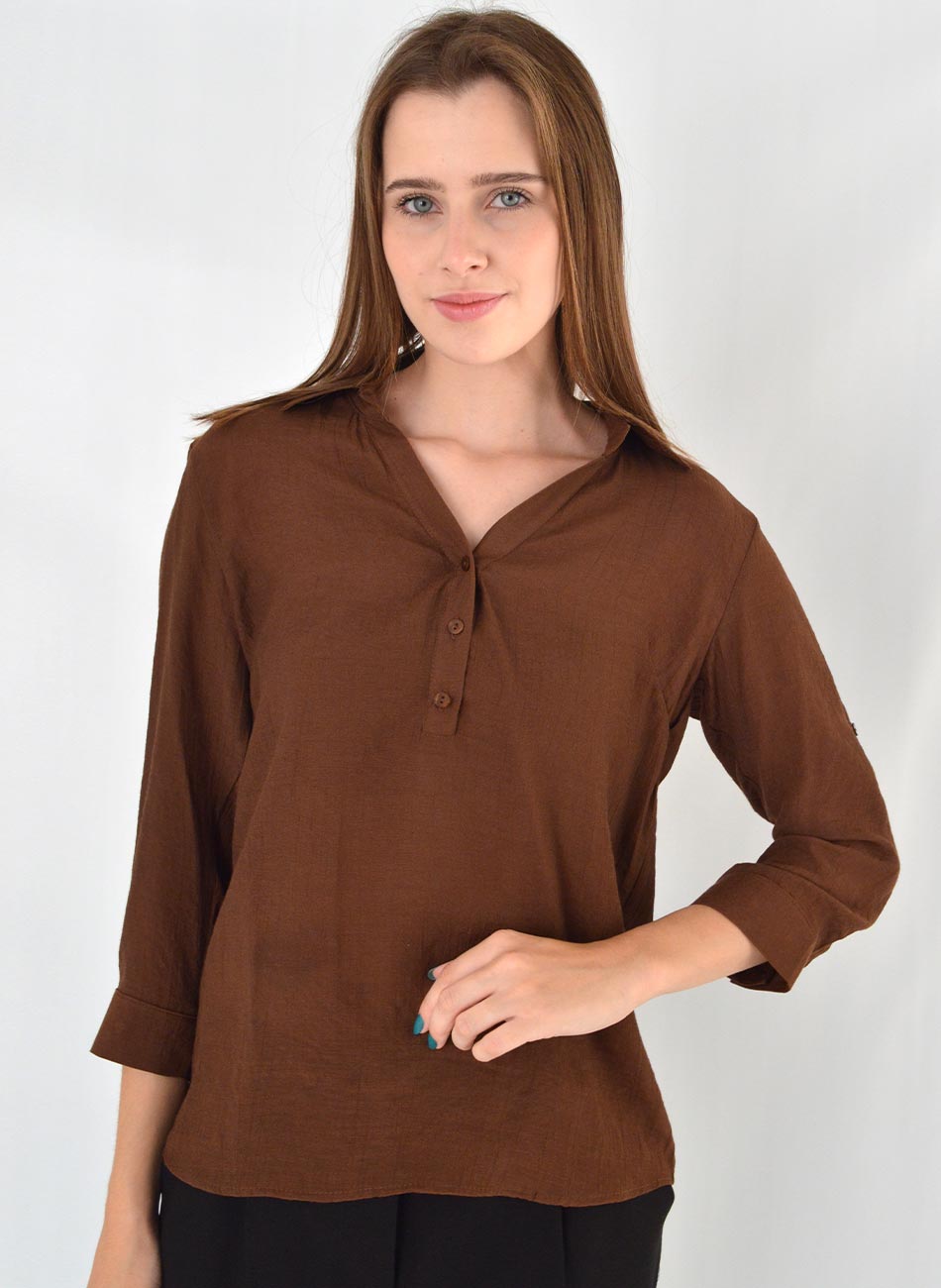 Blusa Viscose Manga 7/8 Marrom Citt - Foto 1