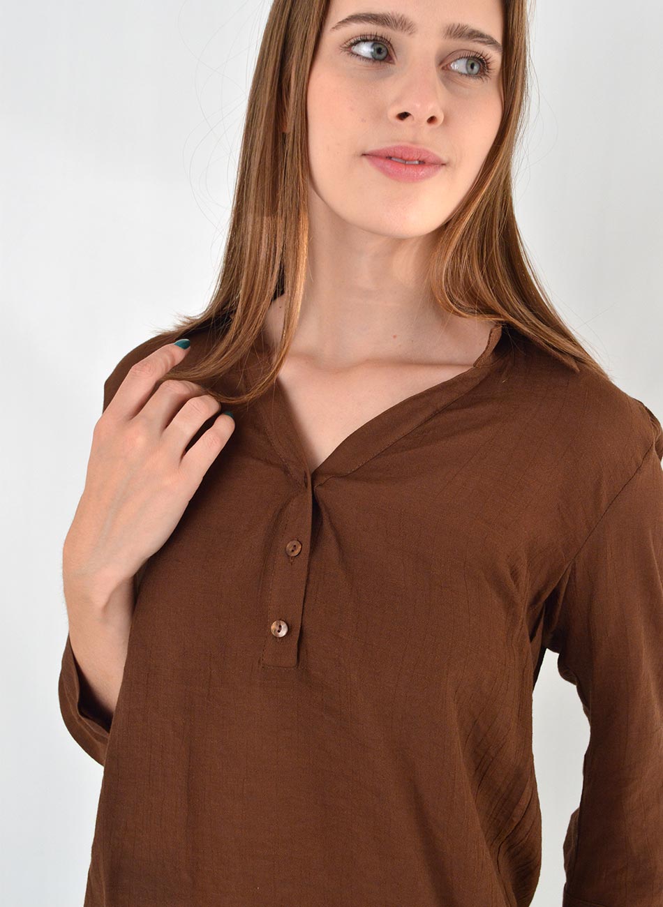 Blusa Viscose Manga 7/8 Marrom Citt - Foto 2