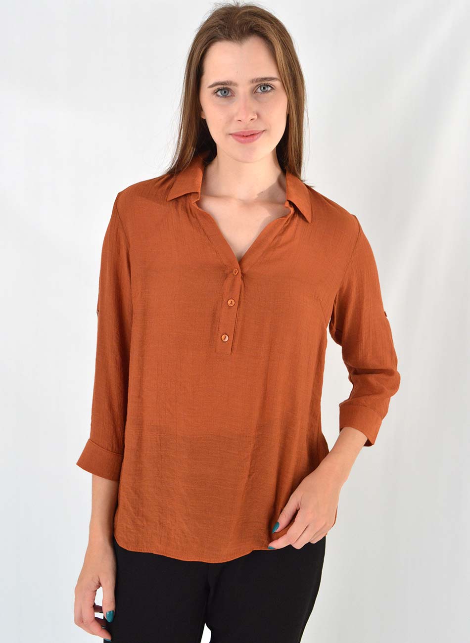 Blusa Viscose Manga 7/8 Canela Citt - Foto 1