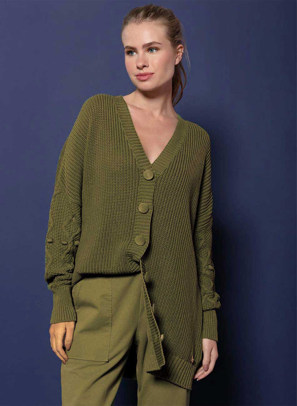 Maxi Cardigan Algodo Alongado Biamar Militar - Foto 3