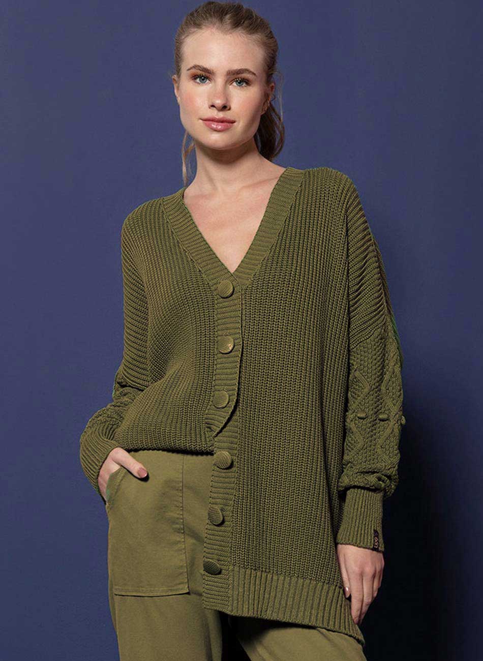 Maxi Cardigan Algodo Alongado Biamar Militar - Foto 4