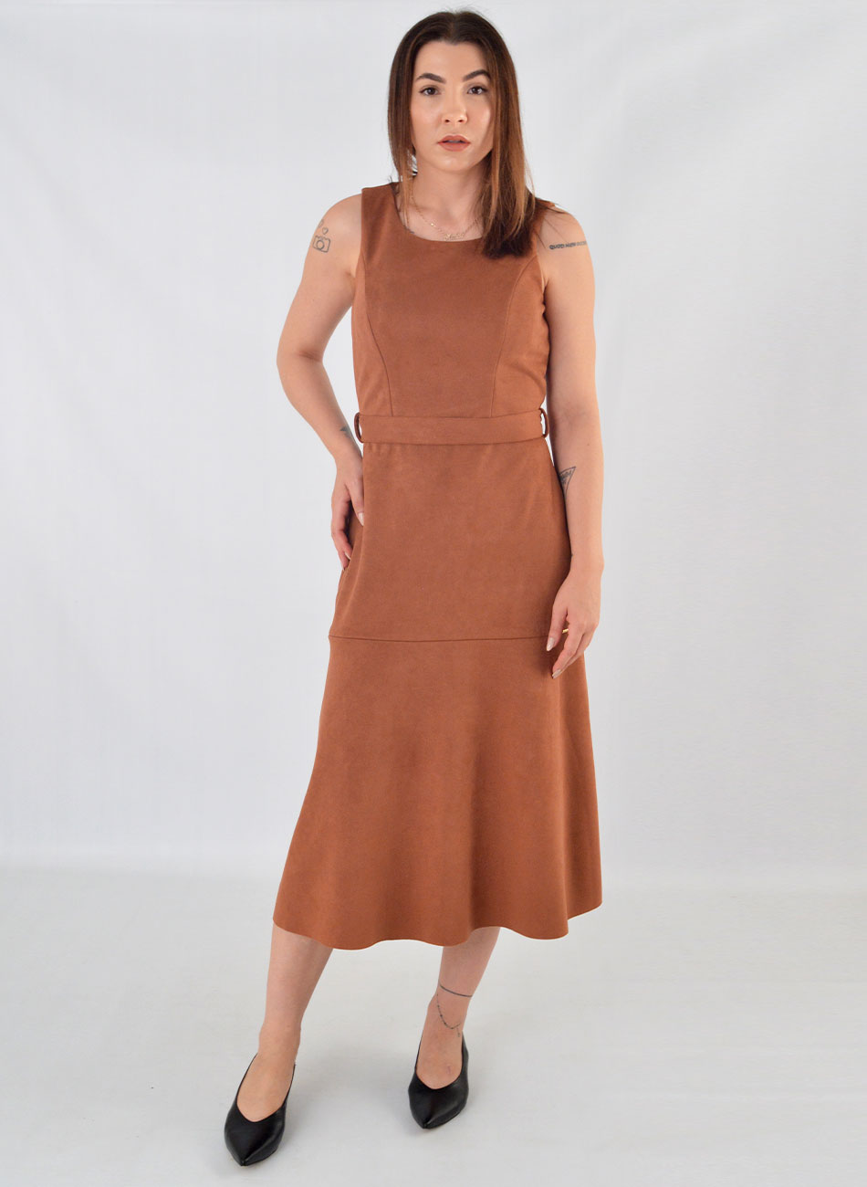 Vestido Midi Suede Coffee Bana Bana - Foto 2