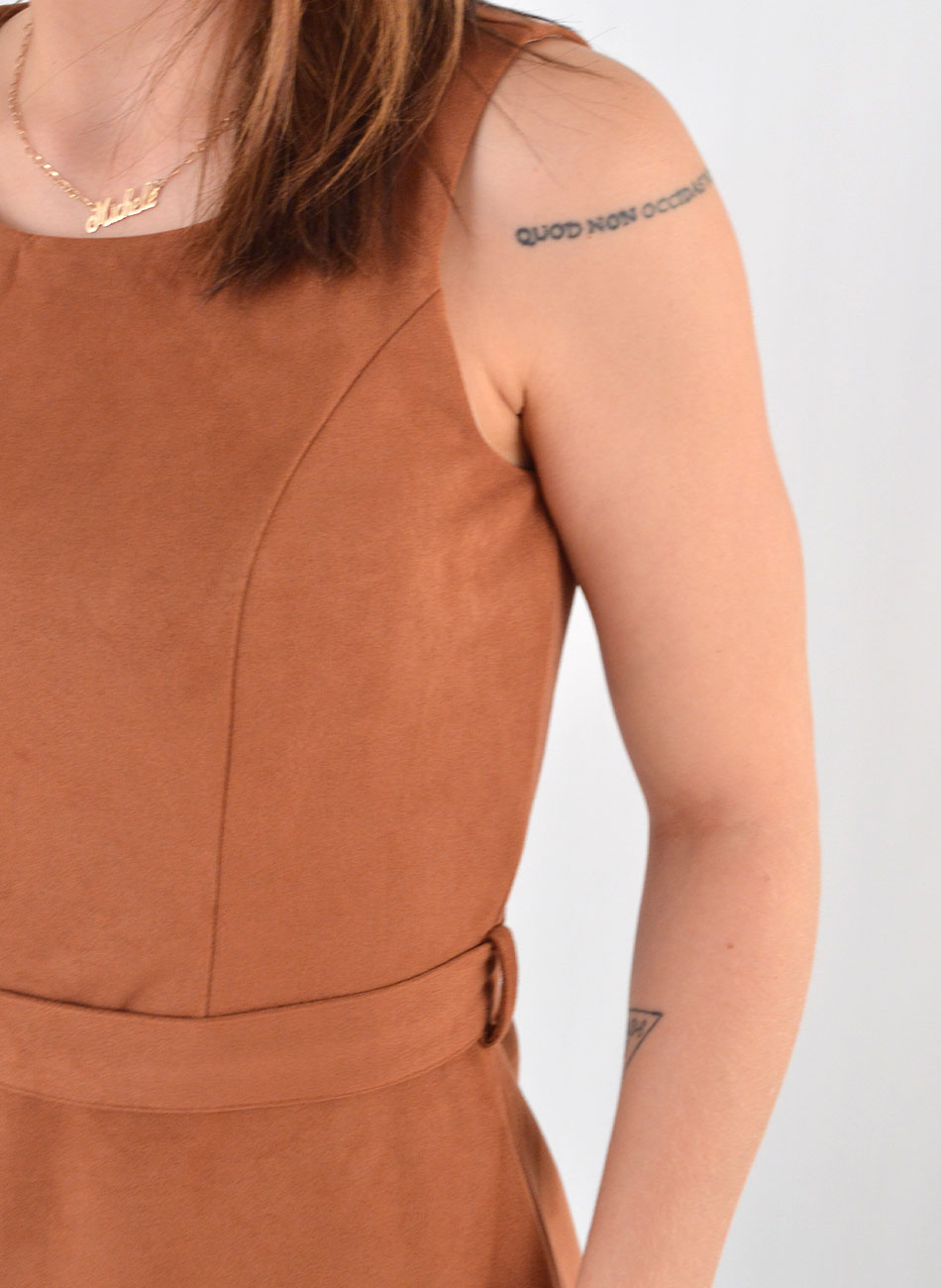 Vestido Midi Suede Coffee Bana Bana - Foto 3