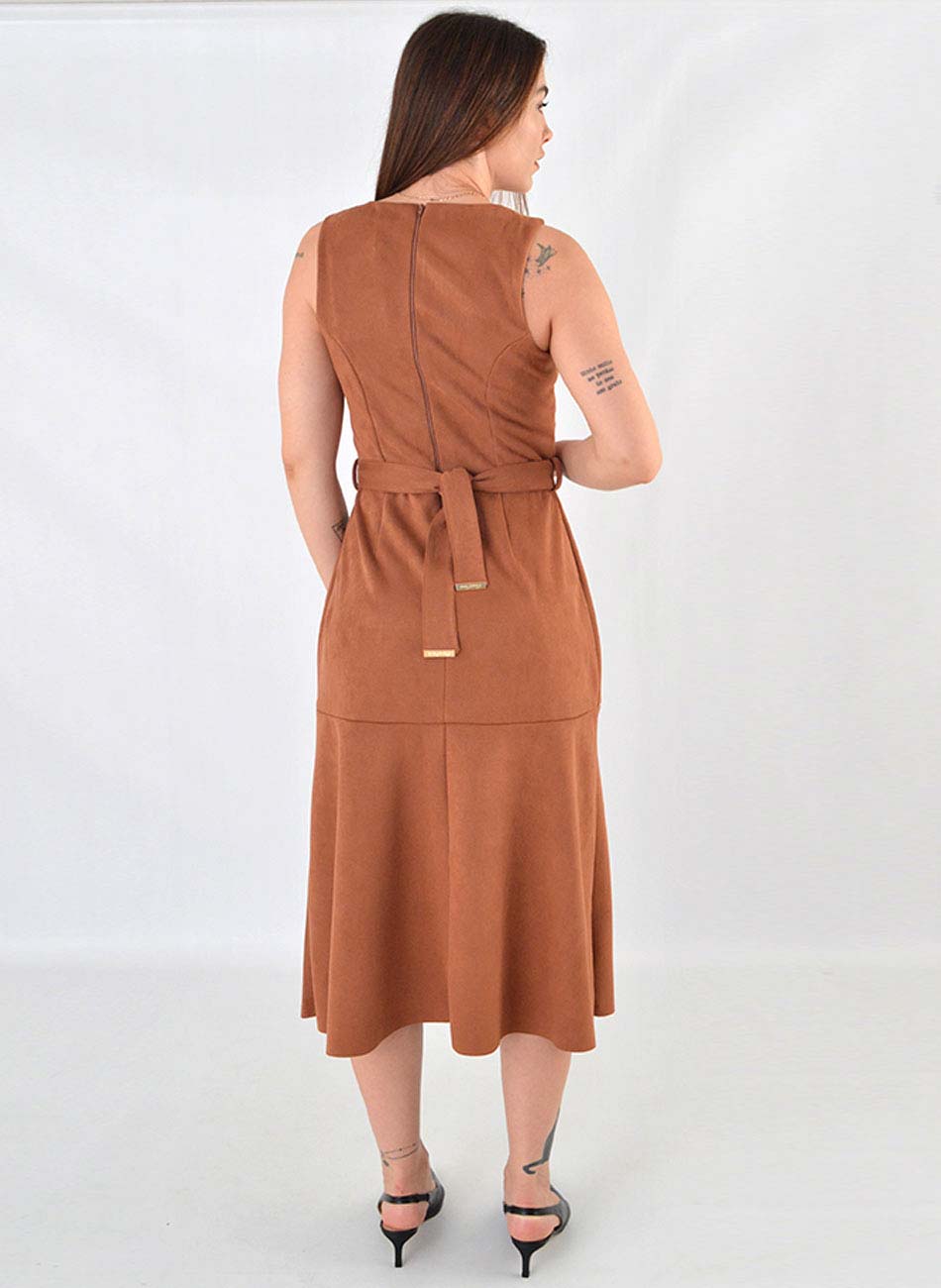 Vestido Midi Suede Coffee Bana Bana - Foto 4