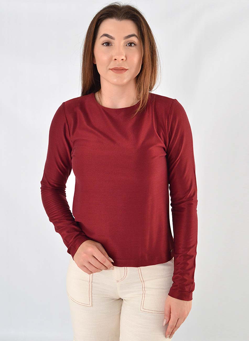 Blusa Bsica Manga Longa Bordo Com Fio de Brilho Declari - Foto 1