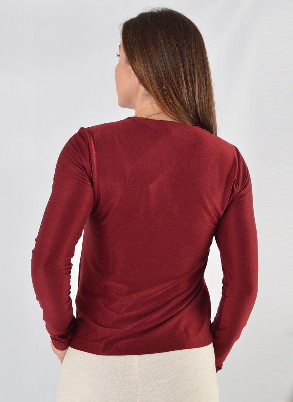 Blusa Bsica Manga Longa Bordo Com Fio de Brilho Declari - Foto 3