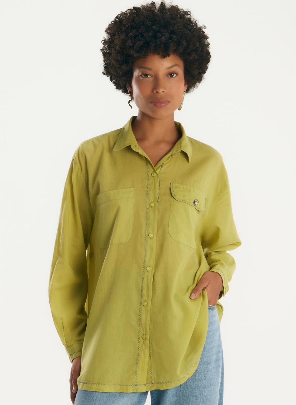 Camisa Voil Com Leno Verde Canto - Foto 2