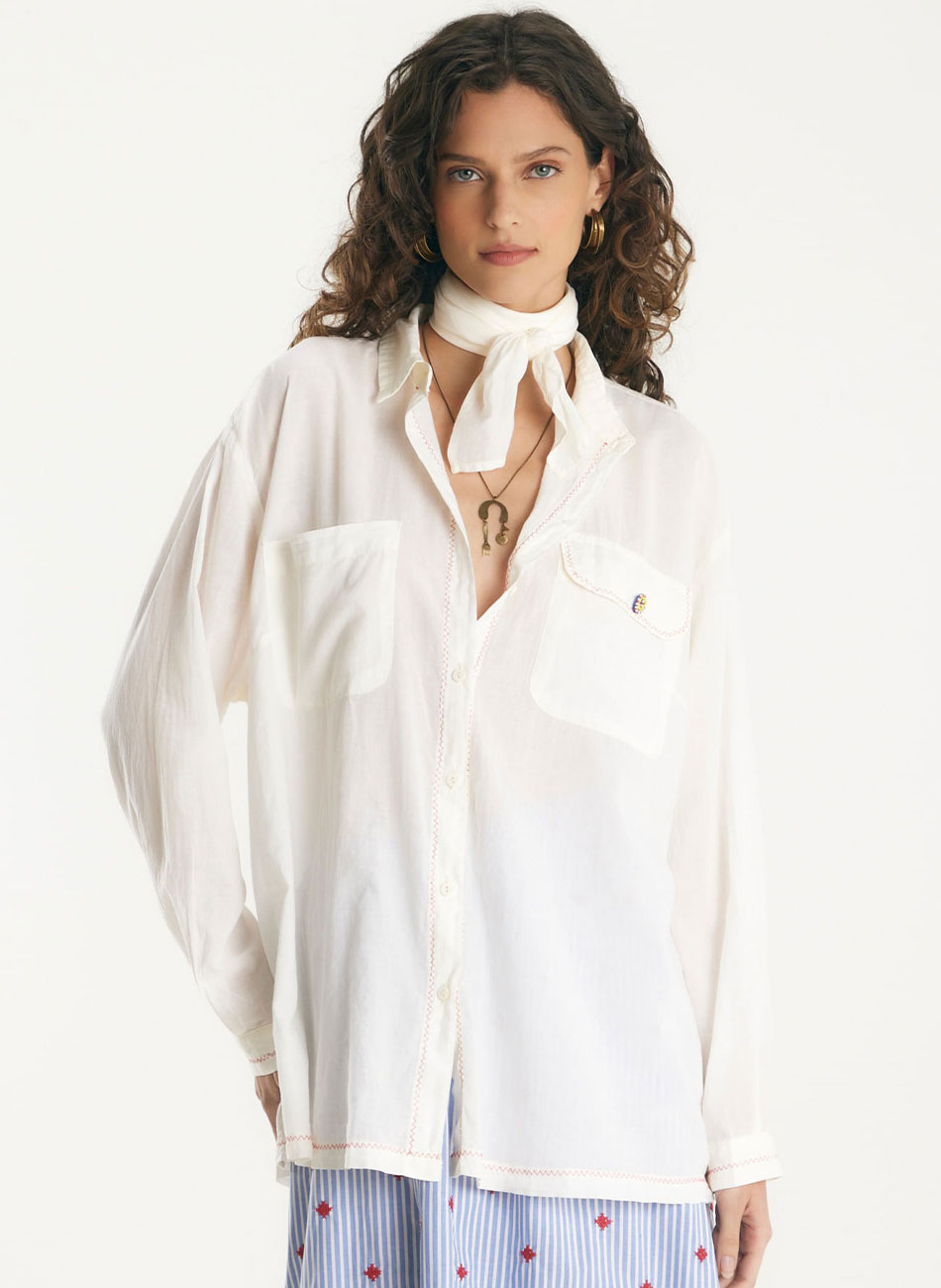 Camisa Voil Com Leno Off White Canto - Foto 2