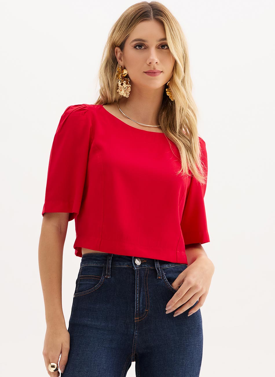 Blusa Cropped Vermelho Flor de Lis - Foto 1