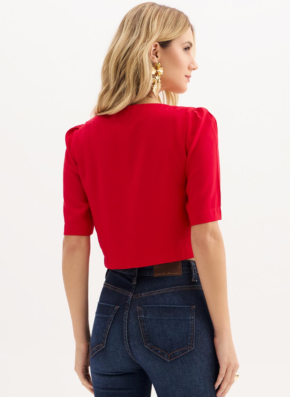 Blusa Cropped Vermelho Flor de Lis - Foto 2