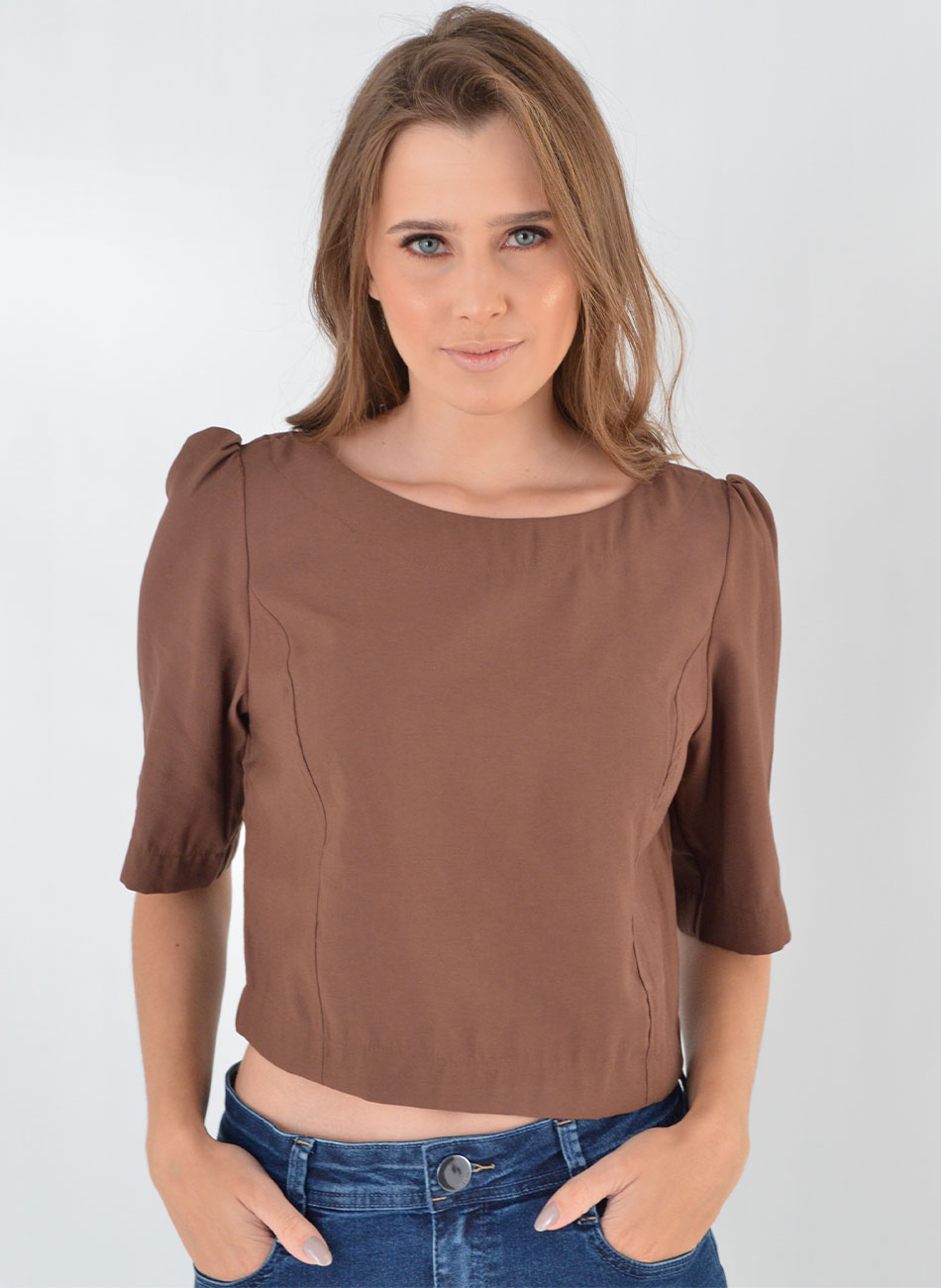 Blusa Cropped Marrom Flor de Lis - Foto 1