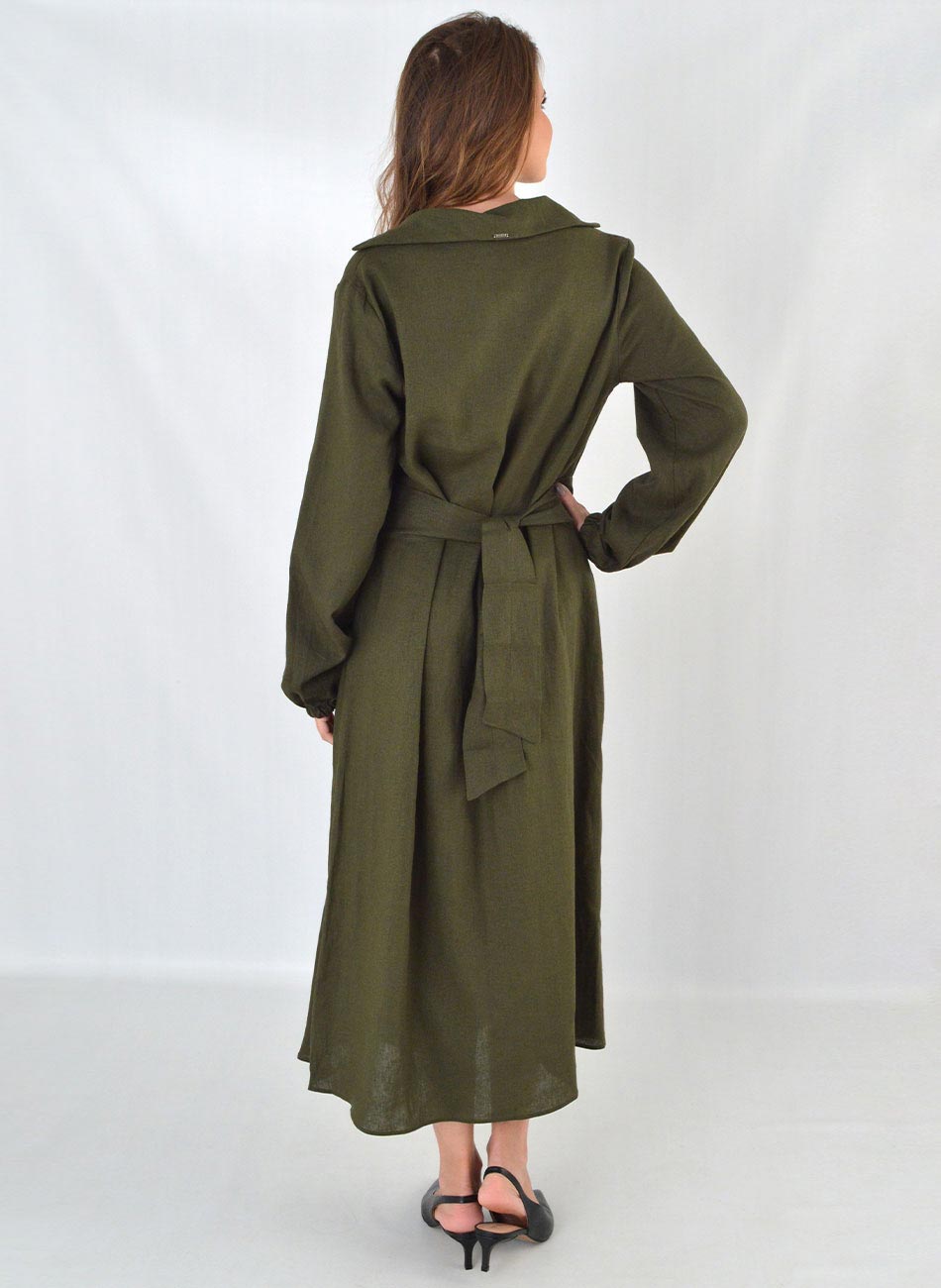 Vestido Midi Em Linho E Viscose Com Faixa Ajustvel Lez a Lez Cor Militar - Foto 3