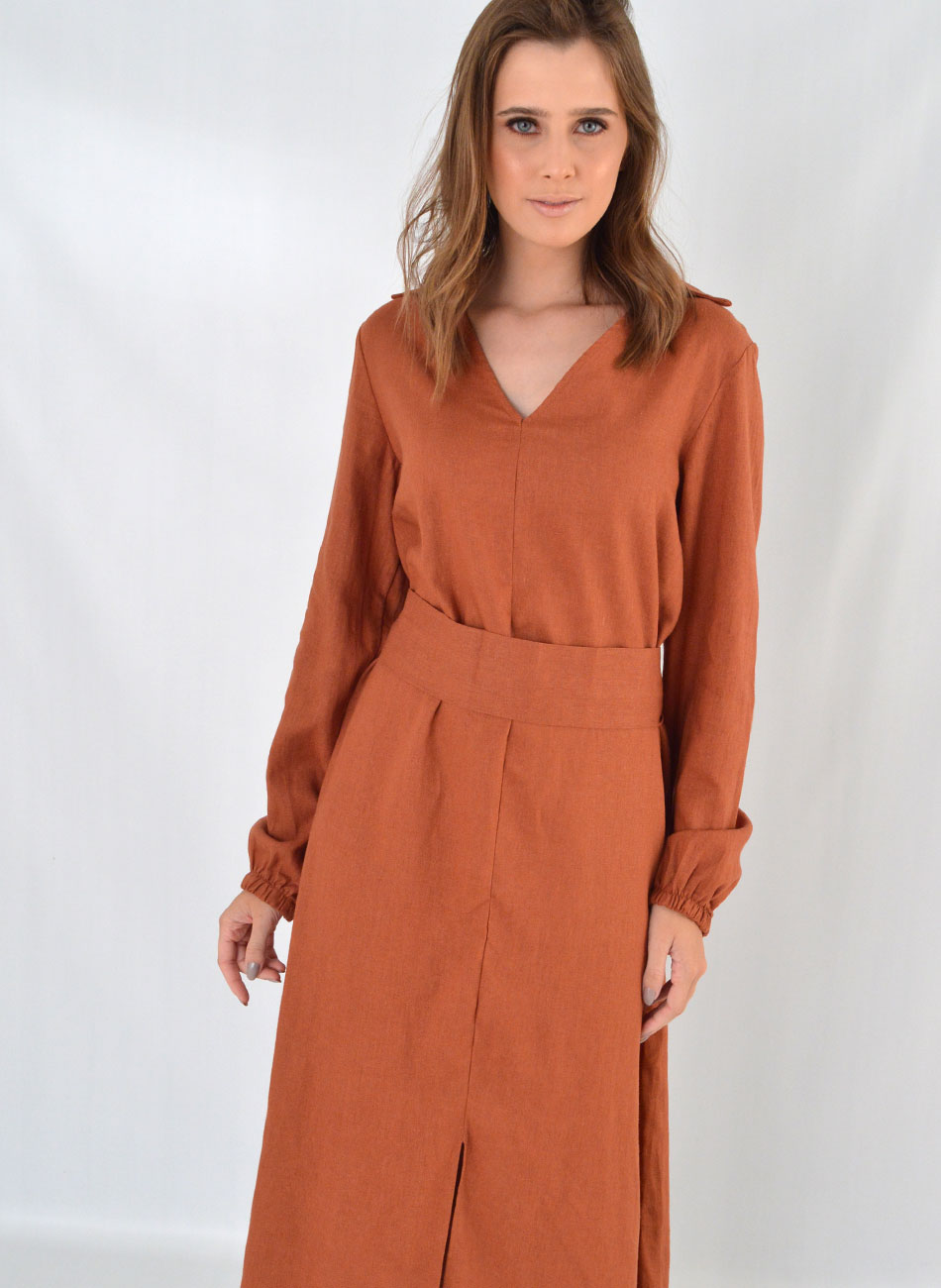 Vestido Midi Em Linho E Viscose Com Faixa Ajustvel Lez a Lez Cor Marrom - Foto 2