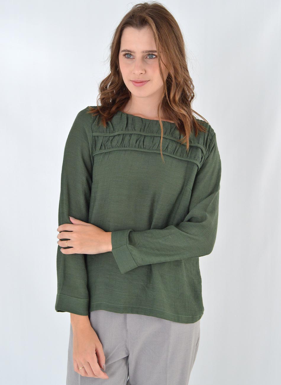 Blusa Shantung de Viscose Verde Gatos e Atos - Foto 1