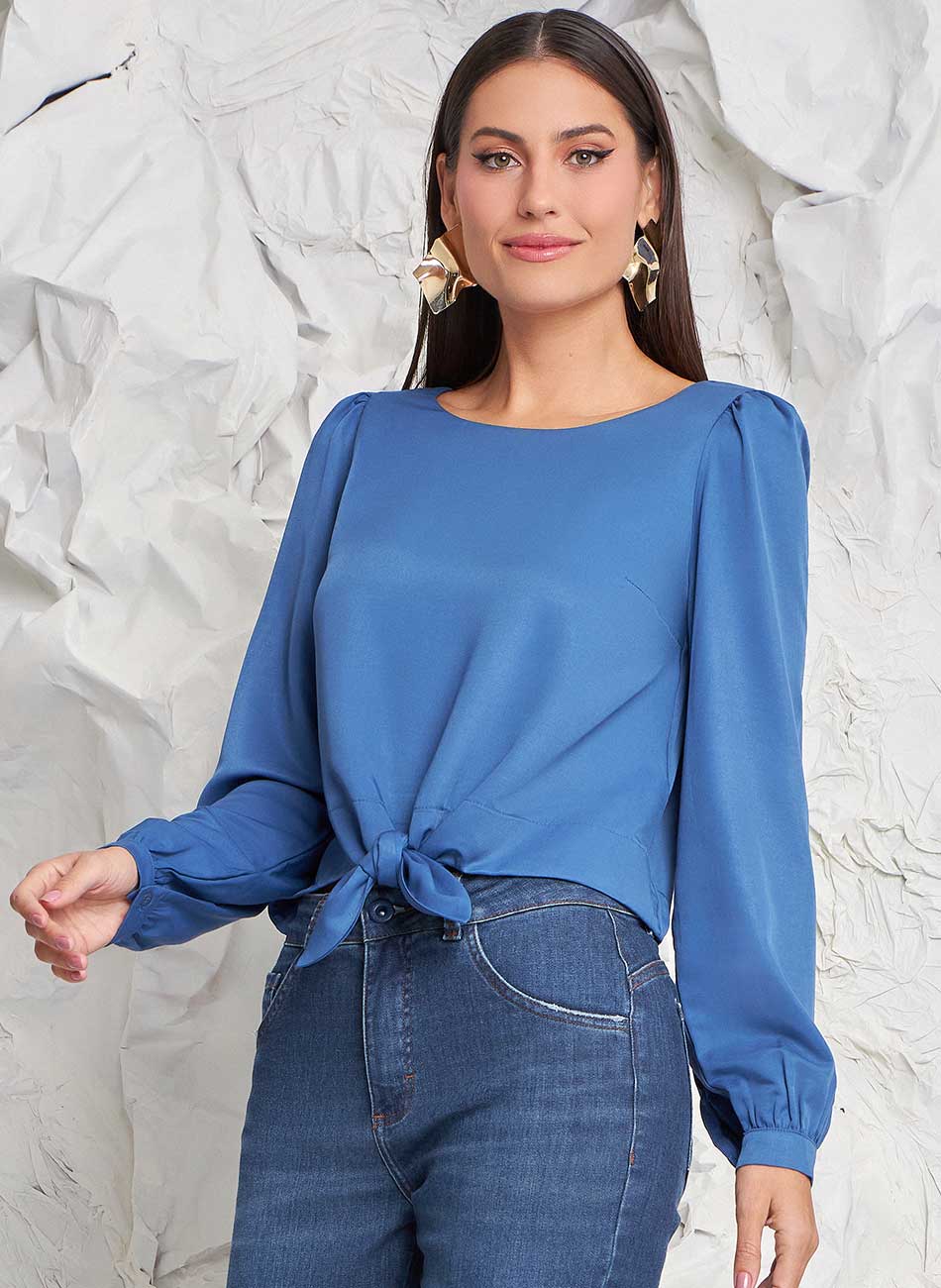 Blusa Viscose Mista Azul Gatos e Atos - Foto 1